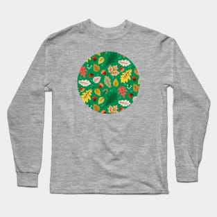 Fall leaves and acorns on green Long Sleeve T-Shirt